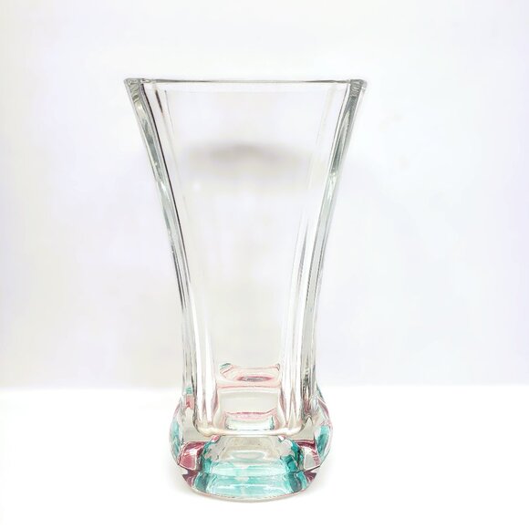 Luminarc Crystal Square Vase Bouquet Table Centerpiece Flashed Blue Pink France - Picture 1 of 5